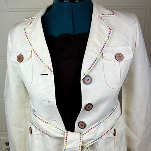 Custom Embellished Cream Linen Blazer